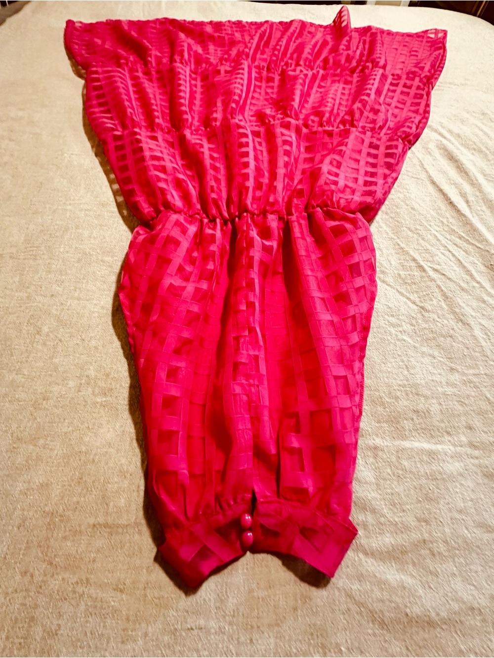 Windowpane Chiffon Halter Maxi Dress in Fuchsia Pink - Women’s L - Picture 8 of 16